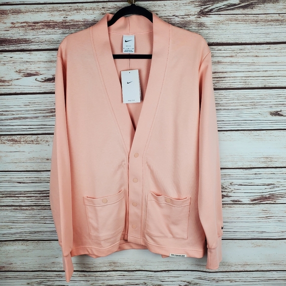 NWT Nike Mens Medium Standard Issue Light Pink Cotton Golf Cardigan Jacket - Picture 2 of 10